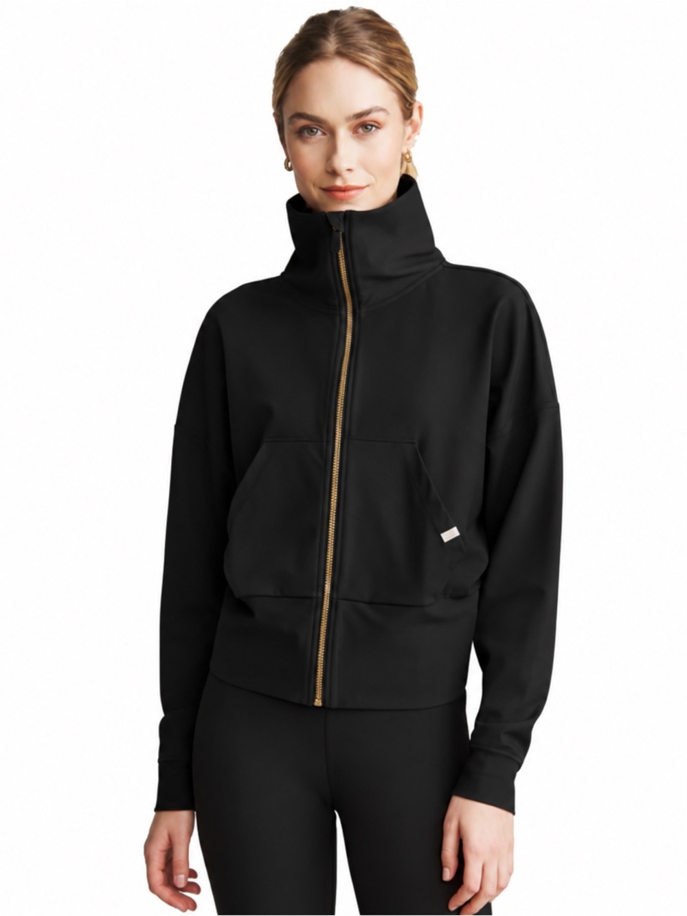 Rhone Atmosphere Full Zip Jacket Small Black Ribbed Long Sleeve Athleisure Gym